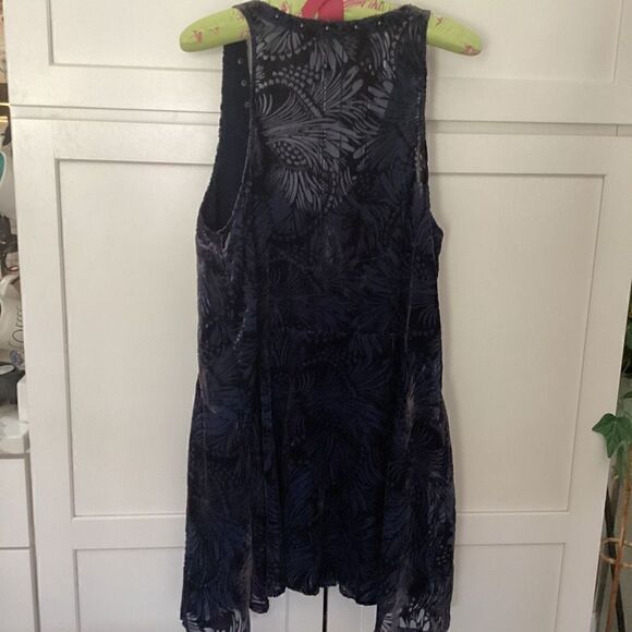 Free People Ellie Burnout Velvet Knit Dress Tunic Studded Uneck Sz m Navy - Picture 7 of 13